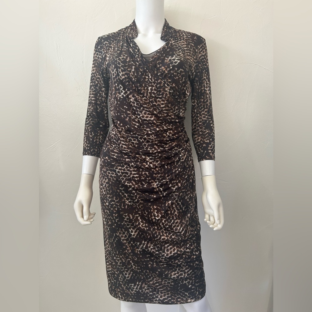 Max Mara Animal Print Sheath Dress Viscose Faux Wrap Size 44 (US 10)